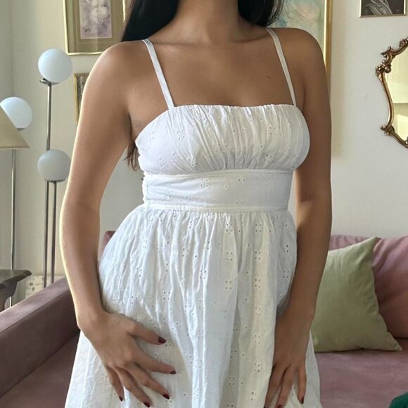 White Lace Coquette Mini Dress w/ Lace Material - Picture 3 of 4